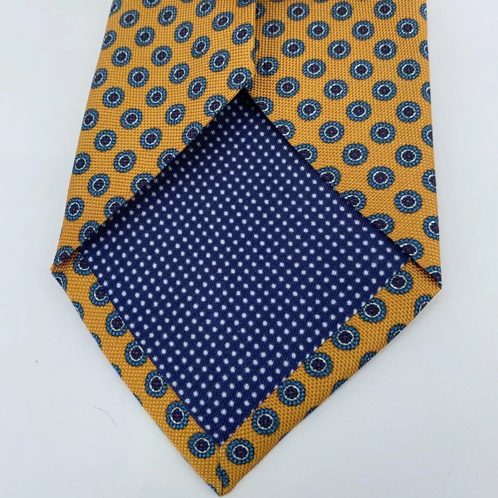 Eton Tie Mens One Size Yellow Blue Patterned Silk Classic Necktie Italy Made NWT
